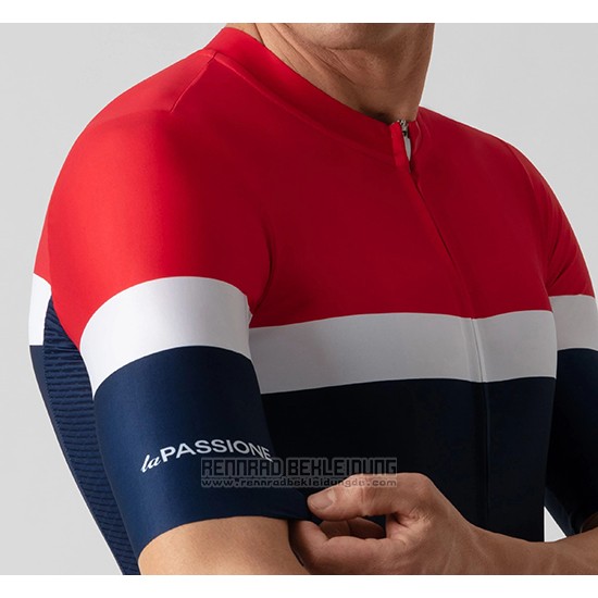 2019 Fahrradbekleidung La Passione Rot Wei Blau Trikot Kurzarm und Tragerhose